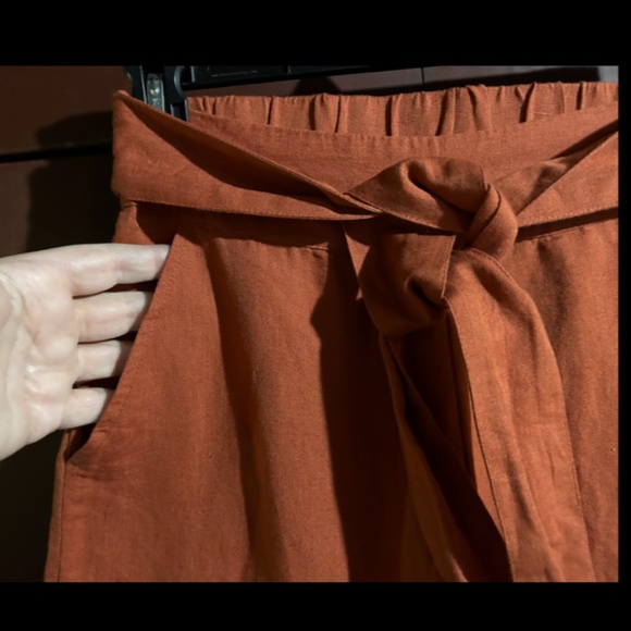 NWOT Urban Outfitters Linen Tie Front Wide Leg Cropped Pants Rust Orange Size S - Picture 7 of 16
